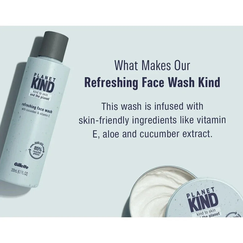 3x Gillette Planet Kind Refreshing Face Wash With Cucumber & Vitamin E 6.7 Oz